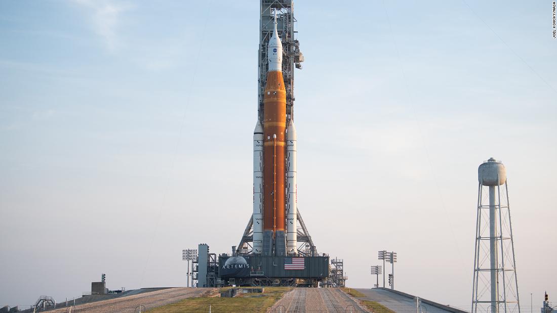 The rocket sits at Kennedy Space Center&#39;s Launch Pad 39B on August 17.