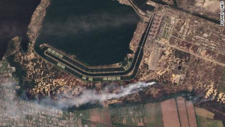 A series of satellite images, from Planet Labs and the European Space Agency, show a fire and smoke near the Zaporizhzhia nuclear power plant in Enerhodar, Ukraine, on August 24.