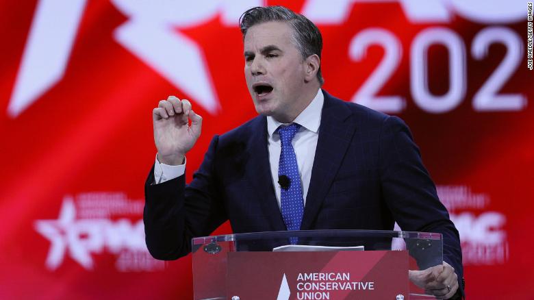 Tom Fitton, President of Judicial Watch, addresses the Conservative Political Action Conference in February 2021 in Orlando.