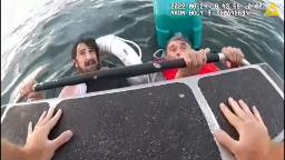 220826133806 father son rescued hp video 'I can't hold on much longer': Father and son rescued after boat sinks