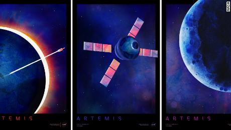 New posters from NASA show different stages of the Artemis I journey.