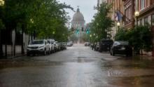 Flooding from heavy rains that have plagued the region in recent days is seen Wednesday near the capitol in downtown Jackson, Mississippi.