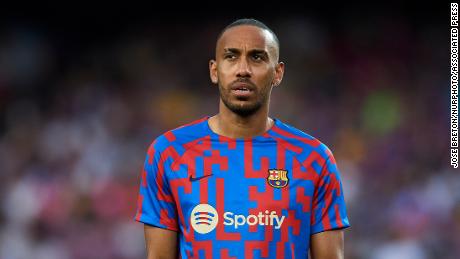 Pierre-Emerick Aubameyang of Barcelona during the warm-up before the Joan Gamper Trophy, friendly presentation match between FC Barcelona and Pumas UNAM at Spotify Camp Nou on August 7, 2022 in Barcelona, Spain. 
