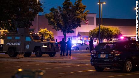 Emergency services respond to a shooting at the Forum mall in East Bend, Oregon, Sunday, August 28, 2022.