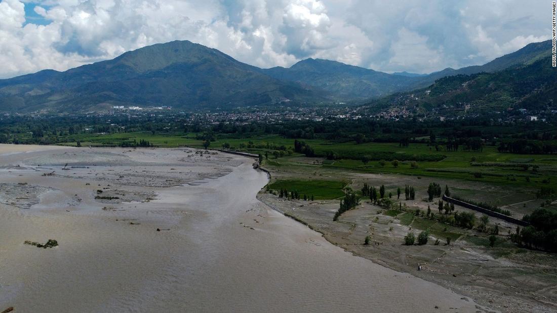 Flooded land is seen in Mingora, a town in Pakistan's northern Swat Valley, on August 28.