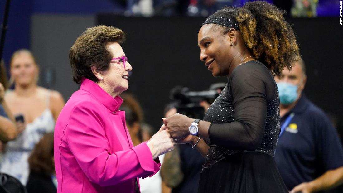 Tennis icon Billie Jean King congratulates Williams after the match. King also spoke during a post-ceremony recognizing Williams and her tremendous career.