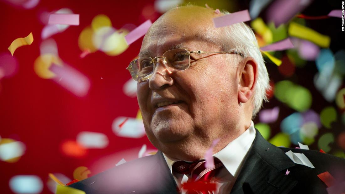 Gorbachev appears on stage during the finale of the Gorby 80 Gala in London in 2011. The concert celebrated Gorbachev's 80th birthday.