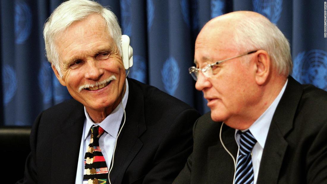 CNN founder Ted Turner and Gorbachev answer questions during a United Nations news conference in 2005. Gorbachev was presenting Turner with the Alan Cranston Peace Award later that day.