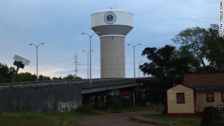 A water tower is on display in Jackson, Mississippi on Tuesday.