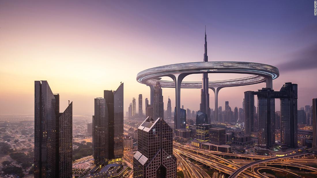 Architects in Dubai dream up a massive space-age ring to encircle the world’s tallest building