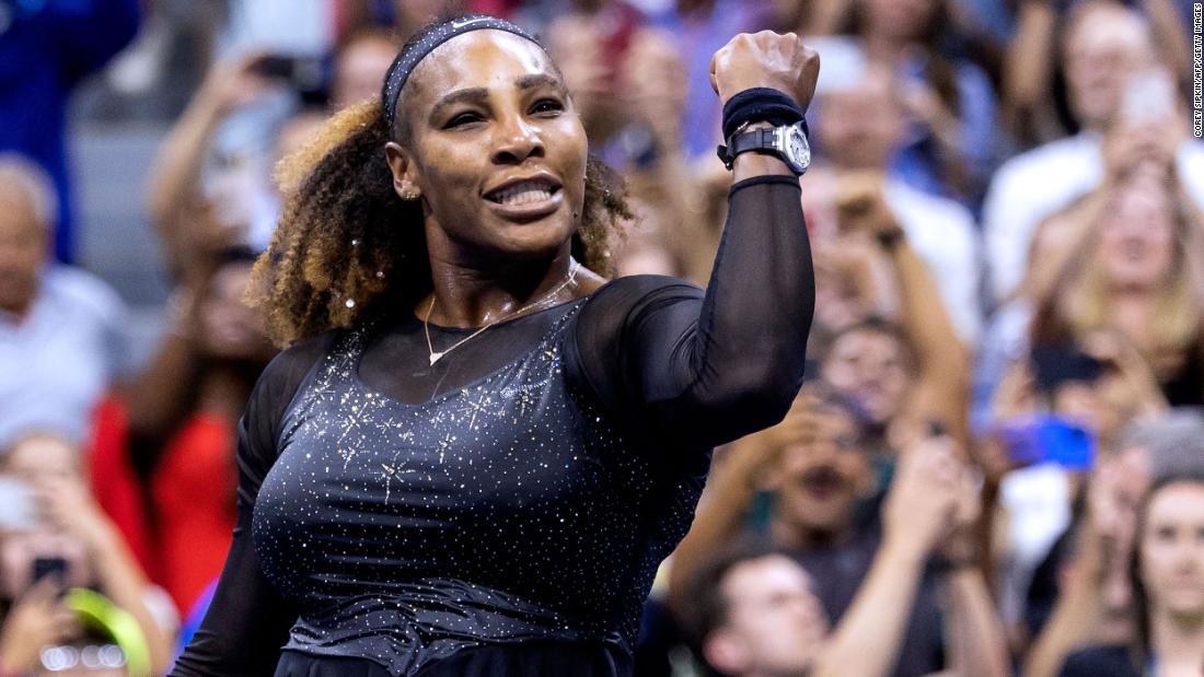 Serena Williams celebrates after defeating Anett Kontaveit in the second round of the US Open on Wednesday, August 31.