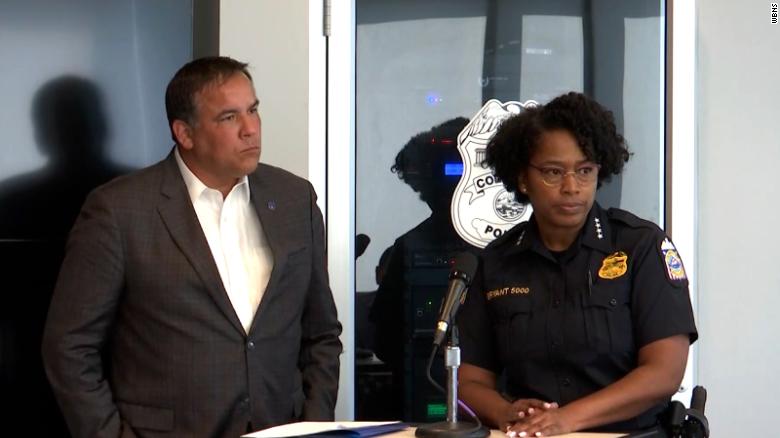 Columbus Mayor Andrew Ginther (left) and Columbus Police Chief Elaine Bryant speak to reporters about the shooting of Donovan Lewis. 