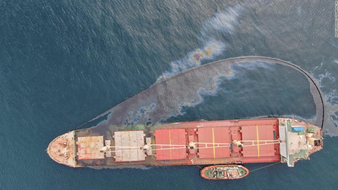 Gibraltar races to cease oil leak from beached cargo ship after collision with fuel tanker