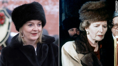 Britain&#39;s next prime minister Liz Truss and former prime minister Margaret Thatcher, both pictured during visits to Moscow. 