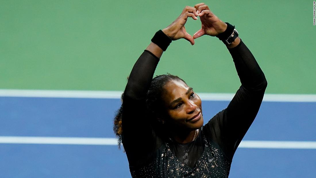 Williams motions a heart to her fans after the match on Friday.