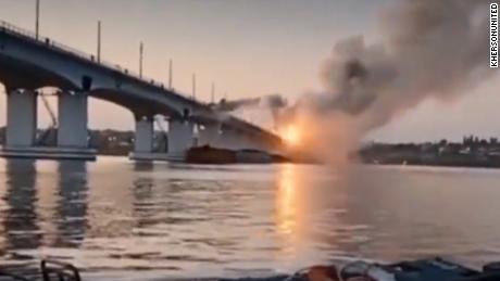 Video shows Ukraine attack on key bridge used by Russia