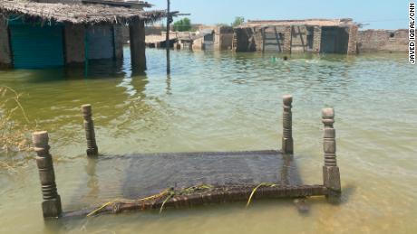 Houses in the Mai Haleema&#39;s village were inundated by flood water.