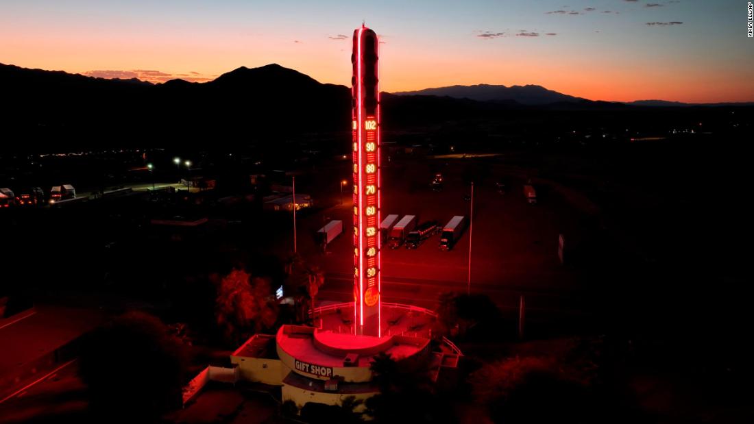 The World&#39;s Tallest Thermometer reads 103 degrees in Baker, California, on September 1.