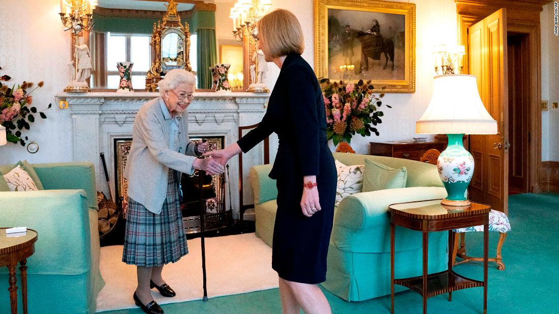 The Queen welcomes &lt;a href=&quot;https://www.cnn.com/2022/09/05/uk/gallery/liz-truss/index.html&quot; target=&quot;_blank&quot;&gt;Liz Truss&lt;/a&gt; at Balmoral Castle in Scotland, formally inviting her to be the new prime minister in September 2022. The meeting would traditionally have taken place at London&#39;s Buckingham Palace, but the monarch had significantly reduced her duties and travel in recent months because of her mobility issues.