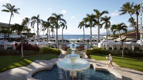 Like the fictional White Lotus, the Four Seasons Resort Maui at Wailea boasts numerous pools, fountains and dramatic ocean views.