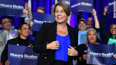Massachusetts Attorney General Maura Healy addresses an audience at a watch party in Boston on Tuesday.
