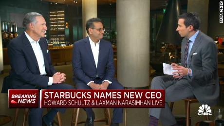 Howard Schultz and Laxman Narasimhan on CNBC&#39;s Squawk Box. 