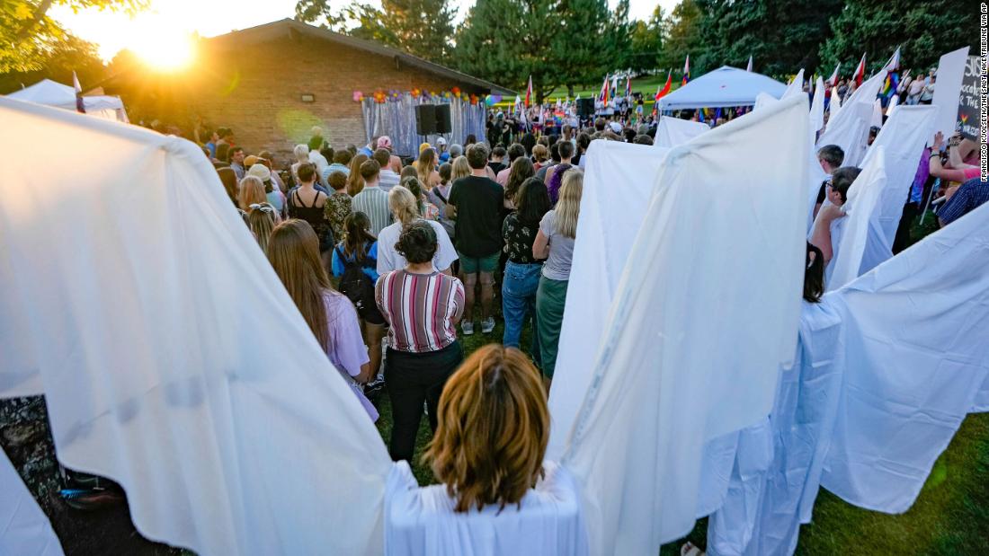 People dressed in angel wings shielded LGBTQ students attending BYU from protesters 