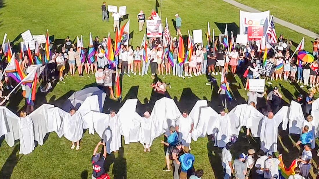 Anti-LGBTQ protesters blocked by 'angels' at Pride event