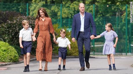 The Duke and Duchess of Cambridge walk into Lambrook School alongside Prince George, 9, Princess Charlotte, 7, and Prince Louis, 4. 