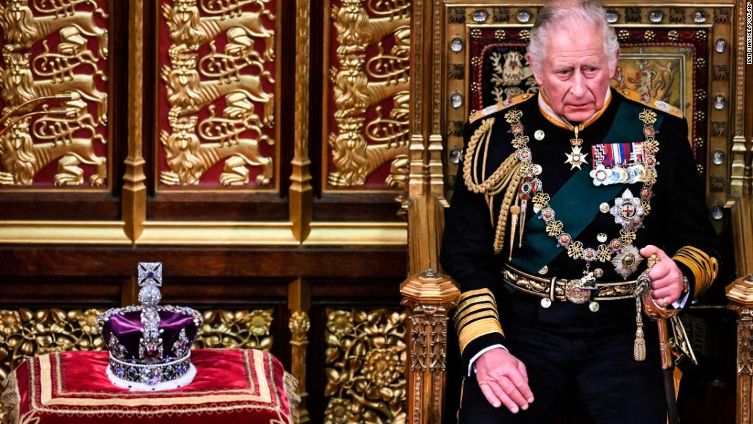 Charles sits by the Imperial State Crown at the opening of Parliament in May 2022. His mother, the Queen, missed the occasion for the first time since 1963. The 96-year-old monarch had to withdraw due to a recurrence of mobility issues.