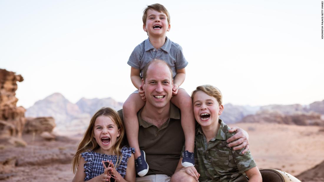 This photo of Prince William and his children in Jordan was released by Kensington Palace to celebrate Father&#39;s Day in June 2022.