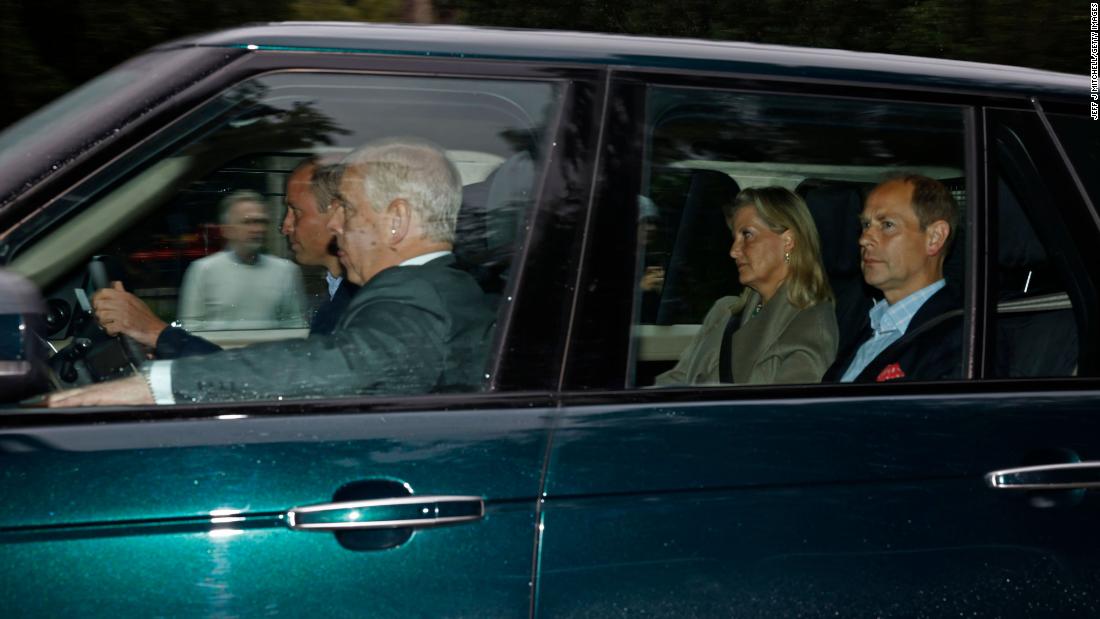Prince William drives Prince Andrew, Prince Edward and Sophie, Countess of Wessex, to Balmoral Castle on September 8. The Queen&#39;s death was announced a short time later.