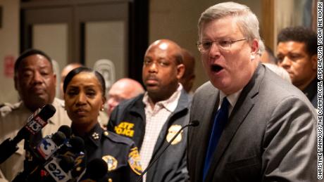 Memphis Mayor Jim Strickland speaks during a press conference early Thursday.