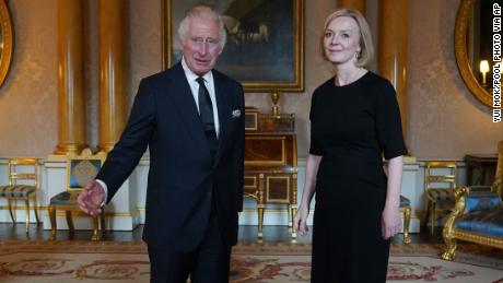 King Charles III during his first audience with Prime Minister Liz Truss.