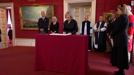 UK Prime Minister Liz Truss at the Accession Council ceremony in London&#39;s St. James&#39;s Palace where Charles confirmed as King Charles III.