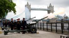 A gun salute was held Saturday for Britain's King Charles at the Tower of London after Queen Elizabeth's death.