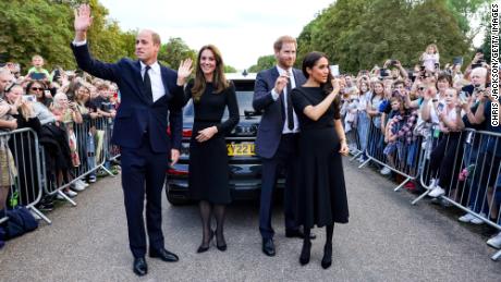 William, Catherine, Harry and Meghan walked around Windsor Castle on Saturday. 
