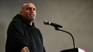 BLUE BELL, PA - SEPTEMBER 11: Democratic Pennsylvania Senate nominee John Fetterman holds a rally with U.S. Congresswomen Madeleine Dean and Mary Gay Scanlon on September 11, 2022 at Montgomery County Community College in Blue Bell, Pennsylvania. In the November general election, Fetterman faces U.S. Senate candidate Dr. Mehmet Oz. (Photo by Mark Makela/Getty Images)