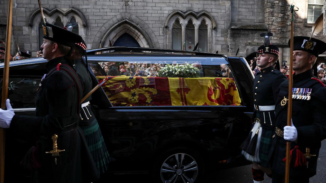 The hearse carrying the Queen&#39;s coffin travels through Edinburgh on September 12.