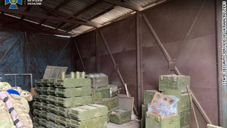 Ammunition and shells left by Russian soldiers are seen in the recently liberated town of Izium.