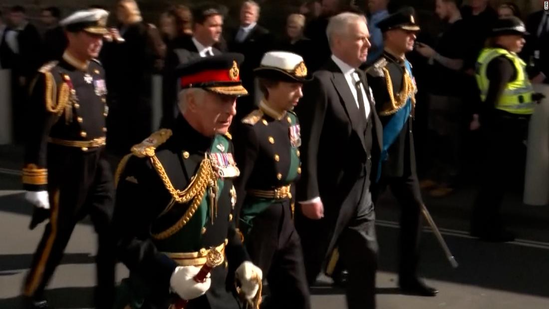 Watch: Queen Elizabeth’s children walk behind coffin during procession in Scotland – CNN Video