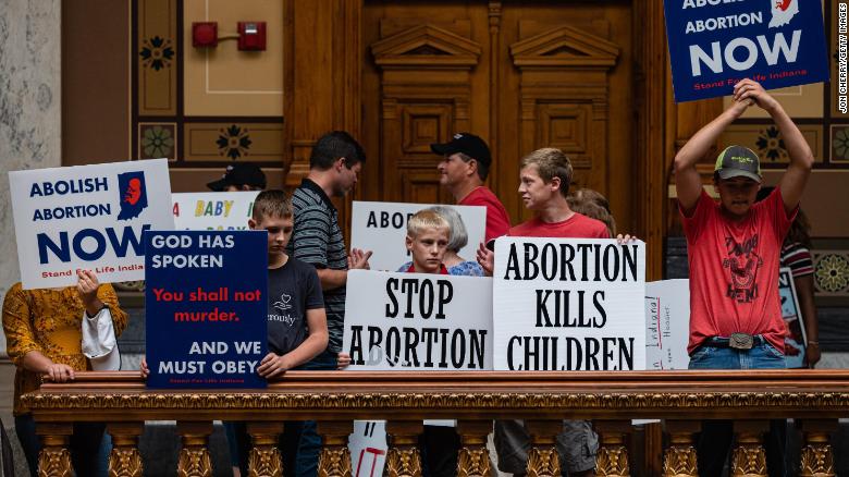 Anti-abortion protesters gathered at the Indiana State Capitol this summer. 