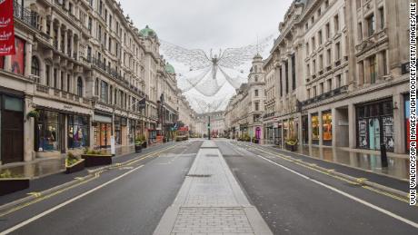 Regent Street in London during a pandemic lockdown. The prime retail location is owned by the Crown Estate. 
