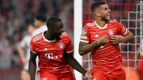 Lucas Hernandez celebrates after scoring Bayern&#39;s opening goal.