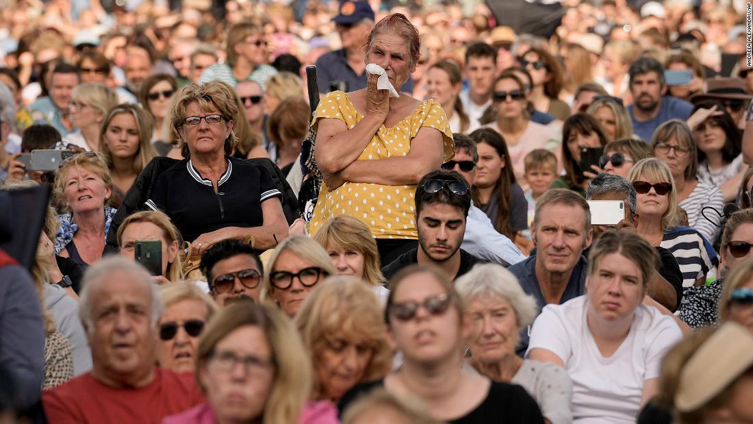 People gather in London&#39;s Hyde Park, where video screens broadcast Wednesday&#39;s events.