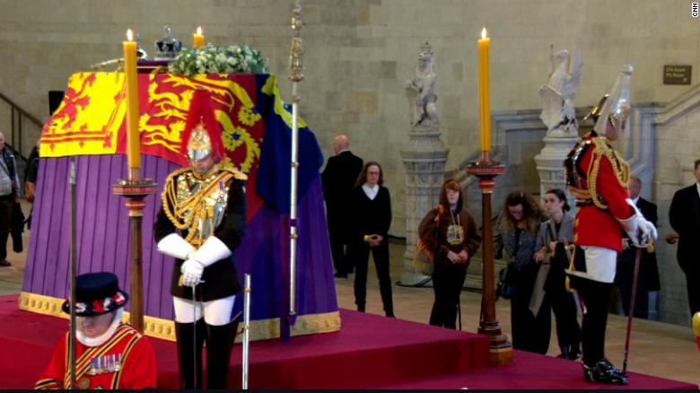 Queen Elizabeth II now lying in state at Westminster Hall