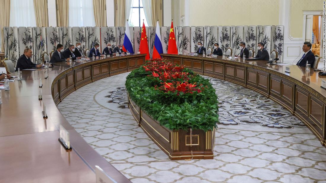 The Russian and Chinese leaders meet in Uzbekistan in a symbolic show of diplomatic support, amid Putin's faltering war in Ukraine