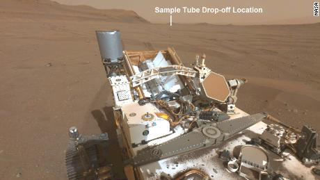 The rover is scouting a potential site to drop off its collection of samples.