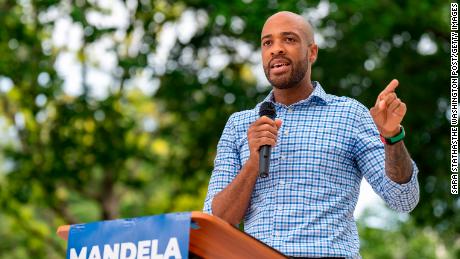Wisconsin Democratic Senate candidate Mandela Barnes speaks at a rally in Madison on July 23, 2022. 