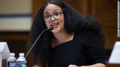 Raya Salter, executive director of the Energy Justice Law and Policy Center, testifies during a House Oversight and Reform Committee on alleged oil industry greenwashing and the effects of climate change on Capitol Hill Sept. 